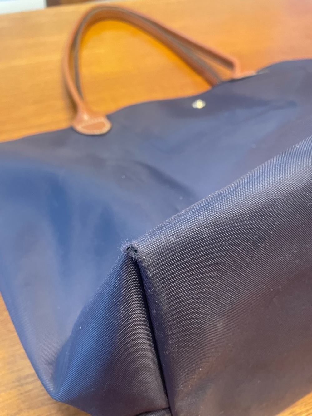 Longchamp Navy Nylon Tote with Brown Leather Trim - Picture 4 of 6
